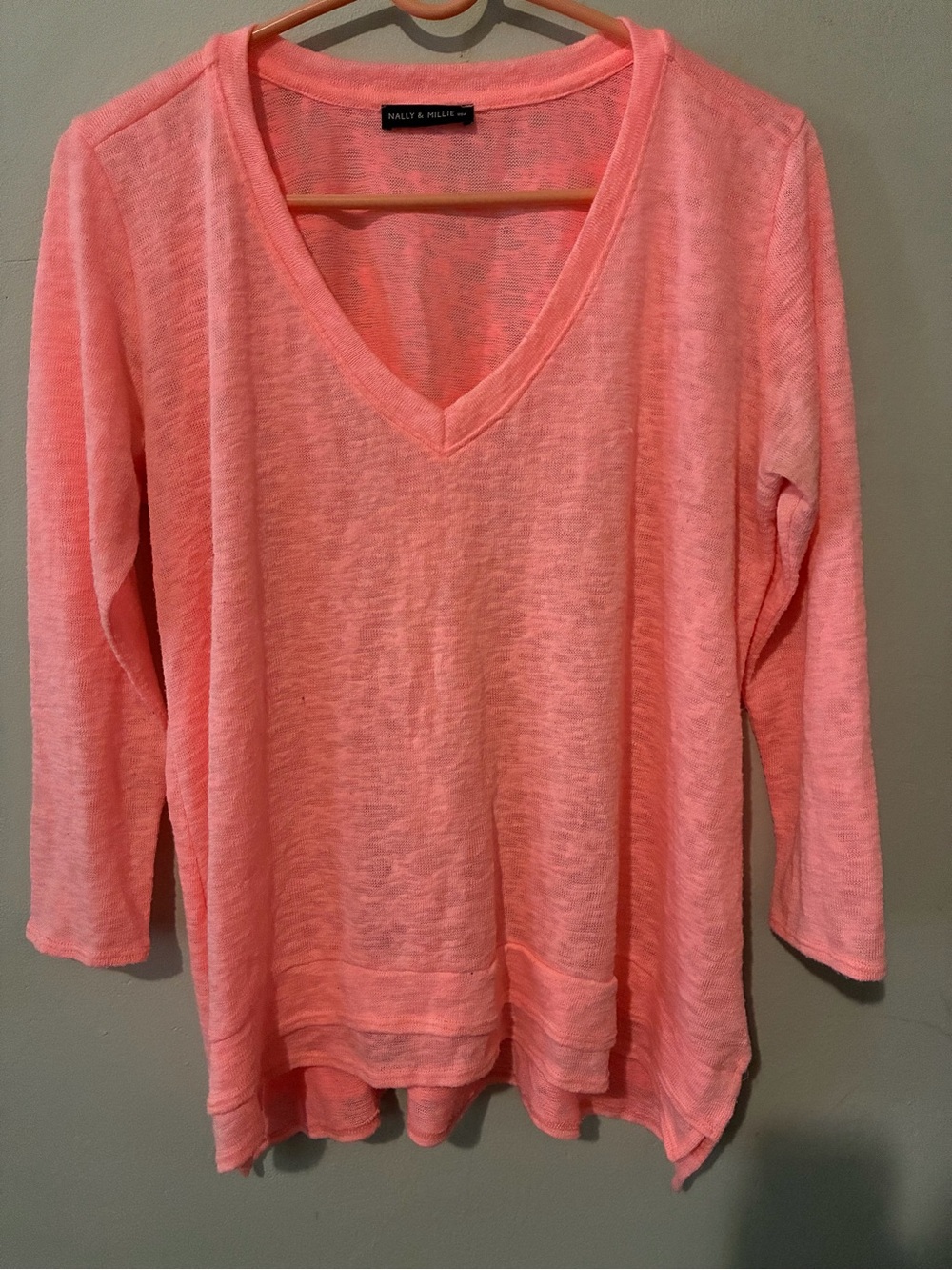 Nally & Millie Coral V-Neck Long Sleeve Top